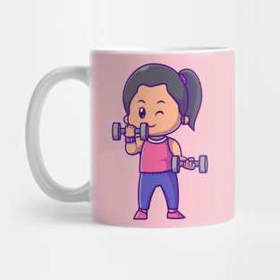 Cute Woman Lifting barbell Cartoon Mug